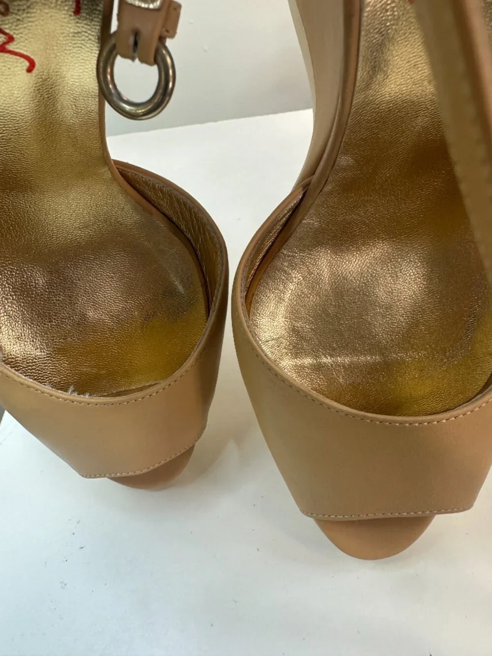 WALTER STEIGER Paris Nude Tan Leather Ankle-Strap Platform Wedge Sandals, EU 36.
